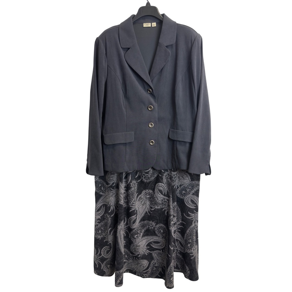 Cato Woman Gray Skirt Suit Set Blazer Paisley Print Skirt Plus Size 22W/24W